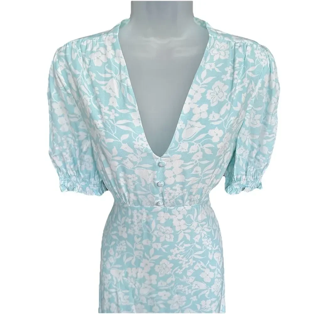 Hobbs London Helen Dress Size 6 (UK 10) Floral Midi Blue Ivory V-Neck Regency - Picture 5 of 12